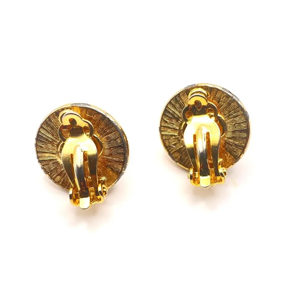 Vintage HATTIE CARNEGIE Faux Pearl Button Earrings Gold Tone Plated Clip On
